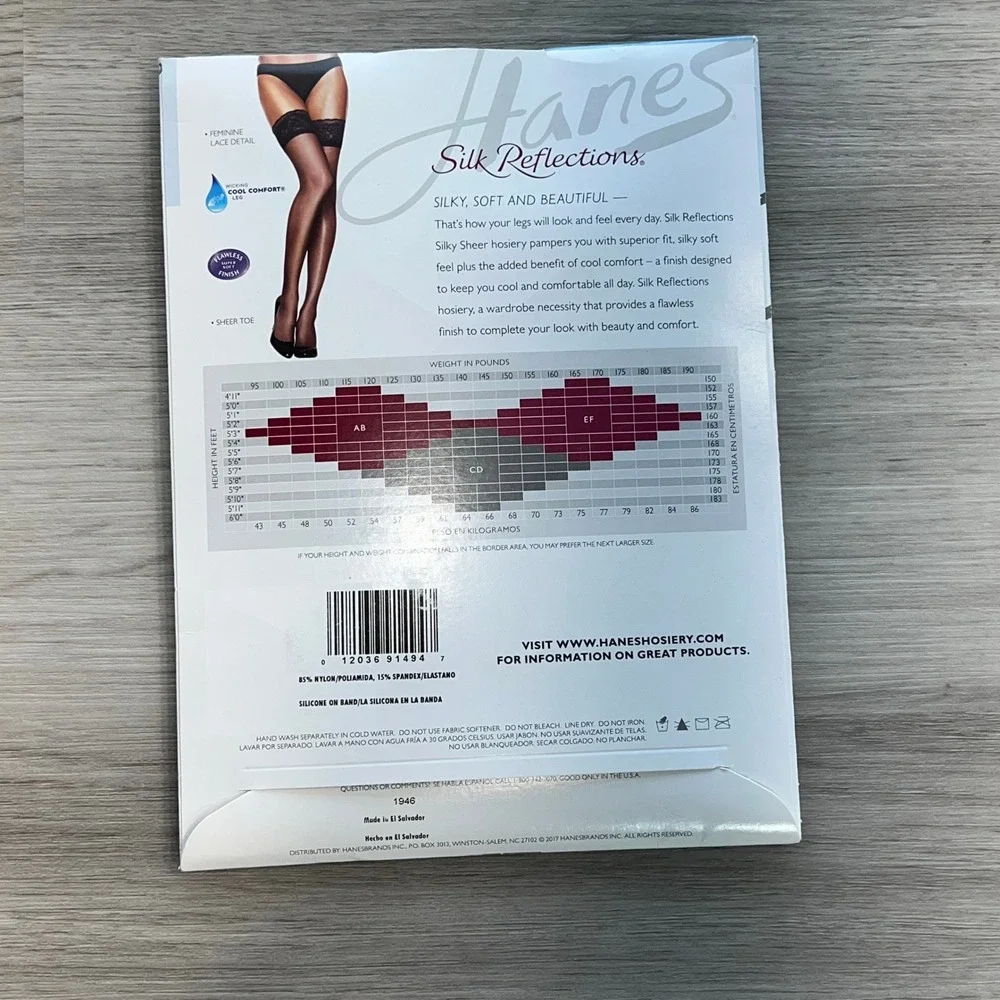 Hanes Silk Reflections Lace Top Thigh Highs Silky Sheer Barely Black‎ Size D